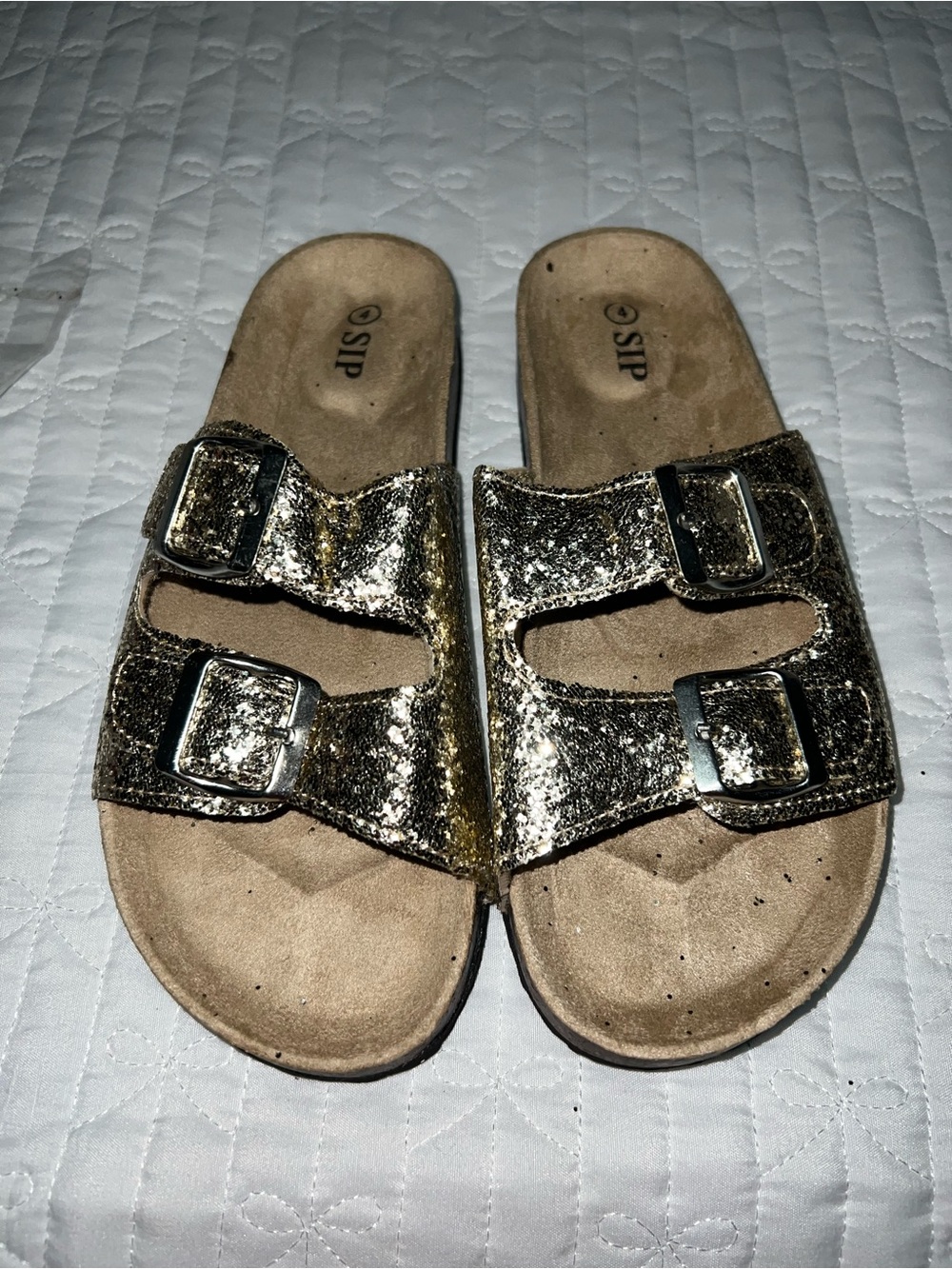 Birkley Gold Glitter Sandals from Sparkle in Pink - Size 4 - NEW